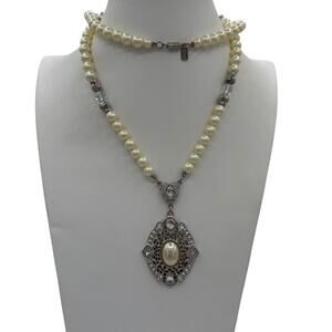 1928 Statement  Faux Pearl necklace Rhinestone Pendant Revival Victorin Costume